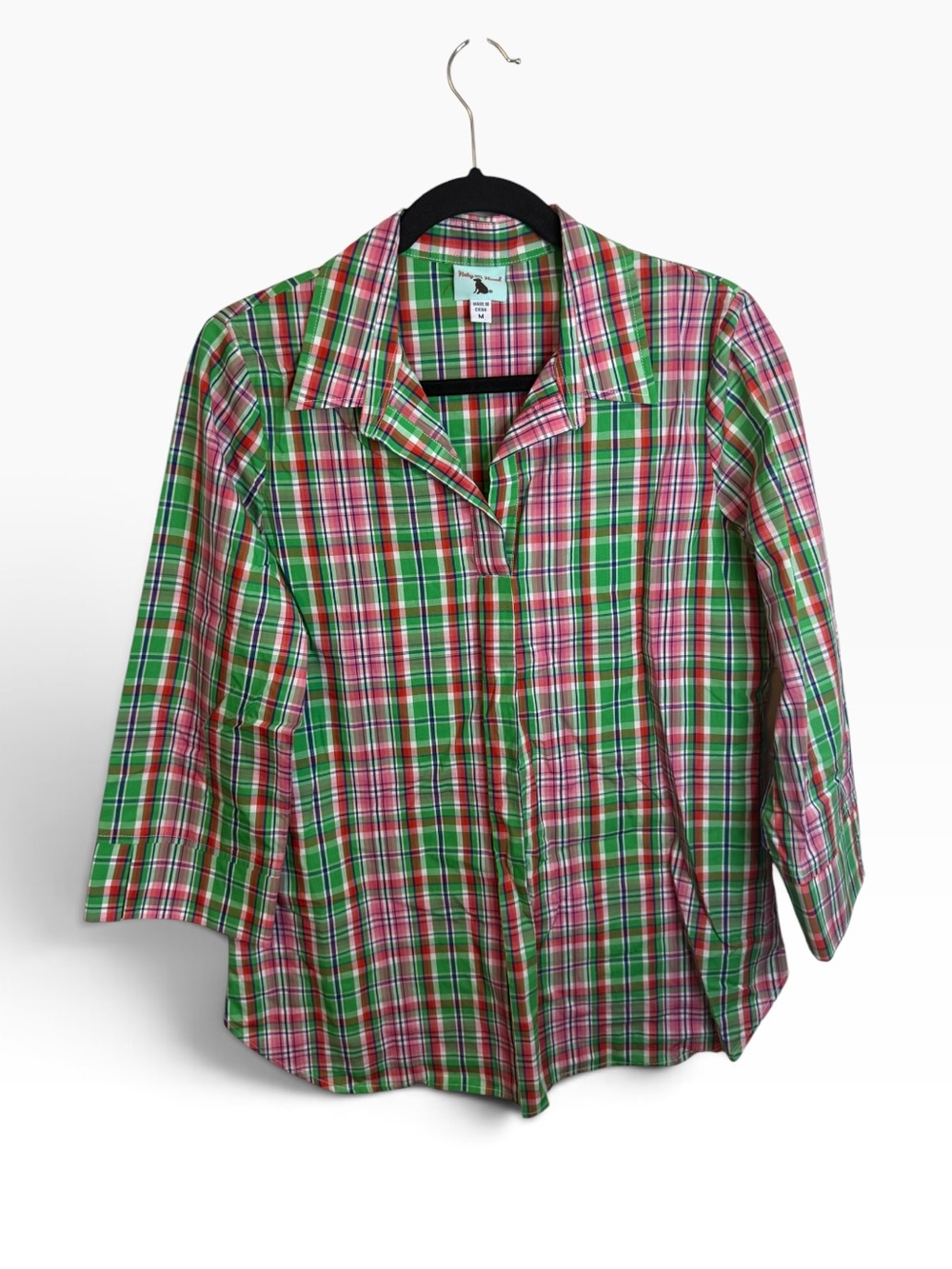 Haley and The Hound Green and Pink Plaid Cotton Popover Top